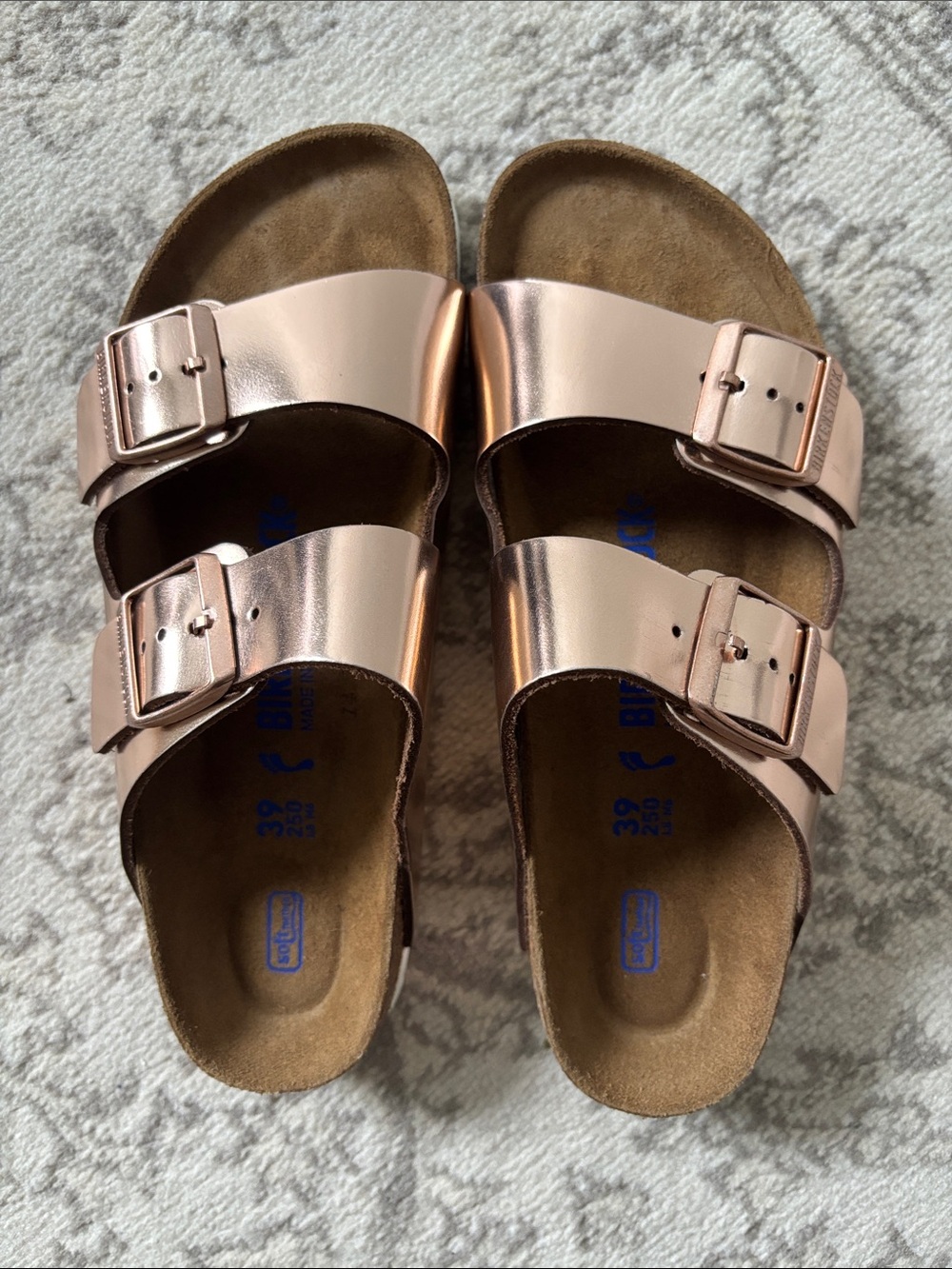 Birkenstock Arizona Sandals in Metallic Rose Gold